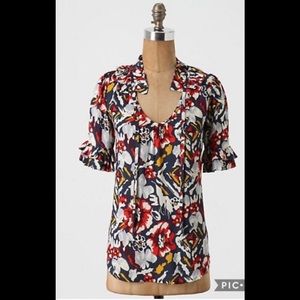 Anthropologie Odille Floral Neck Tie Blouse Size 2